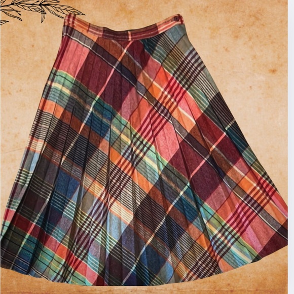 Vintage 1970’s- pleated rainbow plaid skirt- wool blend- midi length - XS/S - Picture 2 of 7